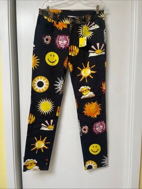 Moschino Black Jeans with Yellow & Orange Sun and Smile Prints